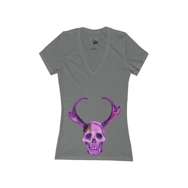 "Purple Skull" Women's Jersey Short Sleeve Deep V-Neck Tee by Ripes - GaleraCollective
